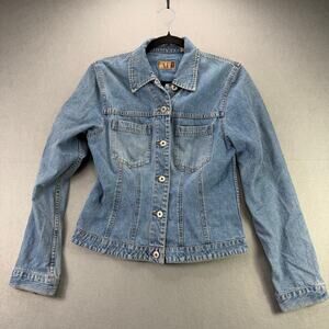 AT Denim Co. Women’s Blue Denim Jean Jacket Button Front with Pockets Size S